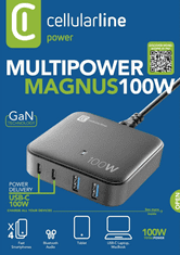 CellularLine Multipower Magnus polnilnik, 100 W, 4xPD, 2xUSB, 2x USB-C (ACHUSBGAN4PD100WK)