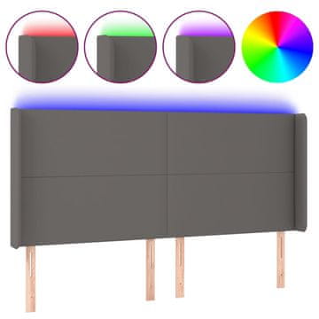Vidaxl LED posteljno vzglavje sivo 163x16x118/128 cm umetno usnje