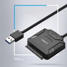 Ugreen Adapterski kabel za HDD in SSD SATA 2,5'' / 3,5'' USB 3.0 do 4 TB - črn