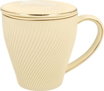 Duo Skodelica+pokrov+cedilo Smetana, 430 ml, pozlačena, darilna embalaža, 5617