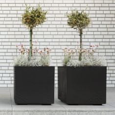 botle Cvetlični lonec cvetlični zaboj terasa črn na kolesih imitacija betona Višina 39cm 36L
