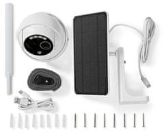 Nedis IP kamera 4G sončna/ zunanja/ IP65/ Wi-Fi/ 1080p/ senzor PIR/ USB-C/ microSD/ Android/ iOS/ bela + sončna plošča