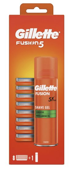 Gillette Fusion5 brivni nastavki, 8 kosov + Fusion5 Ultra Sensitive 200 ml