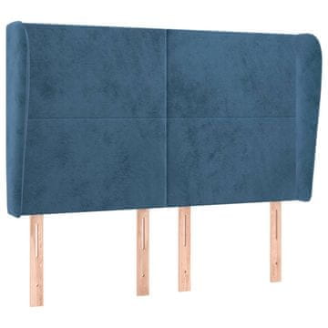 Vidaxl Vzglavje z ušesi temno modra 147x23x118/128 cm žamet