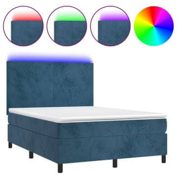 Vidaxl Box spring postelja z vzmetnico LED temno modra 140x190cm žamet