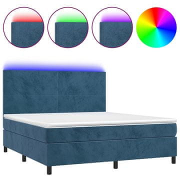 Vidaxl Box spring postelja z vzmetnico LED temno modra 160x200cm žamet