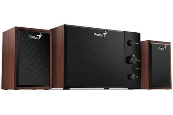 Genius zvočniki SW-2.1 350, 15 W, 3,5-milimetrski priključek, leseni, rjavo-črni