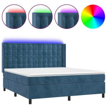 Vidaxl Box spring postelja z vzmetnico LED temno modra 160x200cm žamet