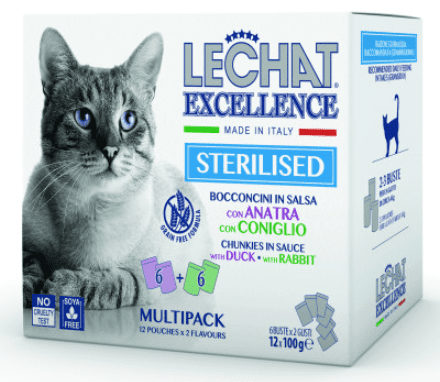 LECHAT EXCELLENCE Sterilised Adult mokra hrana za mačke, raca/zajec, 12x100 g