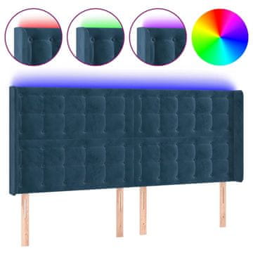 Vidaxl LED posteljno vzglavje temno modro 203x16x118/128 cm žamet