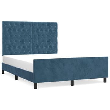 Vidaxl Posteljni okvir brez vzmetnice temno moder 140x190 cm žamet