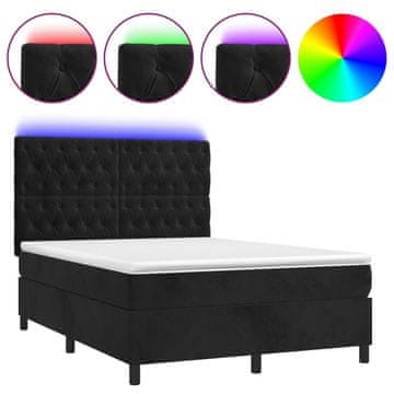 Vidaxl Box spring postelja z vzmetnico LED črna 140x190 cm žamet