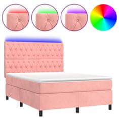 Vidaxl Box spring postelja z vzmetnico LED roza 140x190 cm žamet