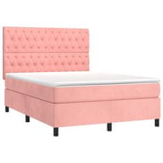 Vidaxl Box spring postelja z vzmetnico LED roza 140x190 cm žamet
