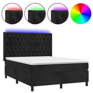 Vidaxl Box spring postelja z vzmetnico LED črna 140x190 cm žamet