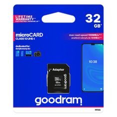 slomart goodram microcard 32 gb pomnilniška kartica micro sd hc uhs-i class 10, sd adapter (m1aa-0320r12)