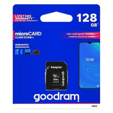 slomart goodram microcard 128 gb pomnilniška kartica micro sd xc uhs-i class 10, sd adapter (m1aa-01280r12)