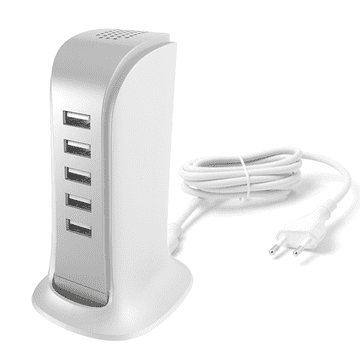 DUDAO Dudao 5-portni USB polnilnik z vgrajenim kablom, bel (A5EU)