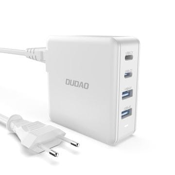 DUDAO Hitro in zmogljivo omrežno polnilnik GaN 2x USB-C 2x USB 100W bela