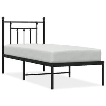 Vidaxl Kovinski posteljni okvir z vzglavjem črn 75x190 cm