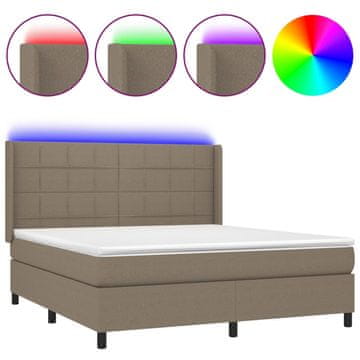 Vidaxl Box spring postelja z vzmetnico LED taupe 160x200 cm blago