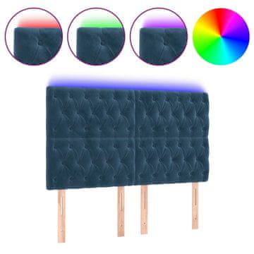 Vidaxl LED posteljno vzglavje temno modro 160x7x118/128 cm žamet