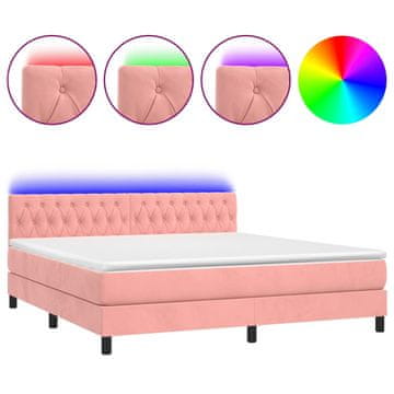 Vidaxl Box spring postelja z vzmetnico LED roza 180x200 cm žamet