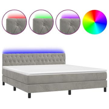 Vidaxl Box spring postelja z vzmetnico LED svetlo siva 180x200cm žamet