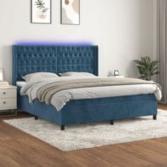 Vidaxl Box spring postelja z vzmetnico LED temno modra 160x200cm žamet