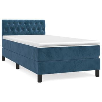 Vidaxl Box spring postelja z vzmetnico temno moder 90x190 cm žamet