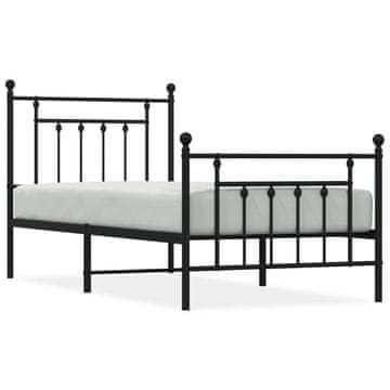 Vidaxl Kovinski posteljni okvir z vzglavjem in vznožjem črn 90x200 cm