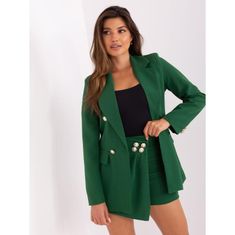 ITALY MODA Ženski kostim s kratkimi hlačami ELEGA temno zelene barve DHJ-KMPL-6215.27_401392 S