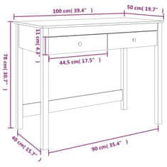 Vidaxl Pisalna miza s predali medeno rjava 100x50x78 cm trdna borovina
