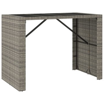 Vidaxl Barska miza s stekleno ploščo siva 145x80x110 cm poli ratan