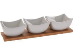 Ayfee Servirni set 4 kosov (1xbambusov pladenj 30x10cm+3xporcelanova skleda 9,5x5,5cm BELA)