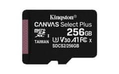 Kingston 256GB microSDHC CANVAS Plus pomnilniška kartica 100MB/85MB- UHS-I class 10 Gen 3 - brez adapterja