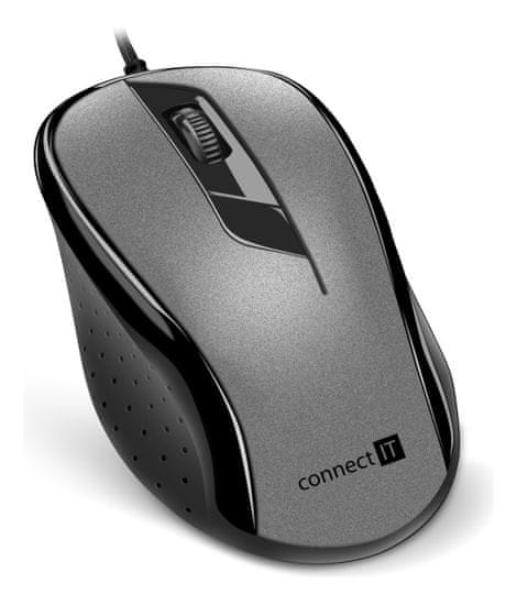 Connect IT Optična miška, ergonomska, USB, siva