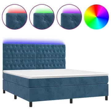 Vidaxl Box spring postelja z vzmetnico LED temno modra 180x200cm žamet