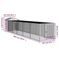 Vidaxl Kokošnjak z izhodom svetlo siv 117x609x123 cm pocinkano jeklo