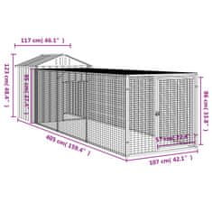 Vidaxl Kokošnjak z izhodom svetlo siv 117x405x123 cm pocinkano jeklo