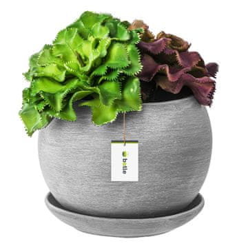 botle Cvetlični lonček Cvetlični lonec temno siva krogla skleda za rože s krožničkom okrogla ŠxV 110 mm x 100 mm površina mat keramika modern glamur