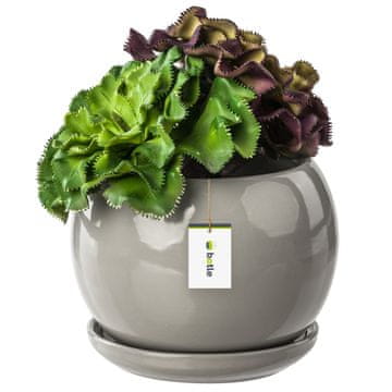 botle Cvetlični lonček Cvetlični lonec siva krogla skleda za rože s krožničkom okrogel ŠxV 110 mm x 100 mm površinski sijaj keramika moderen glamur