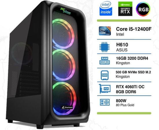 PCplus Storm namizni računalnik, i5-12400F, 16GB, 1TB, RTX4060Ti, DOS (145001)