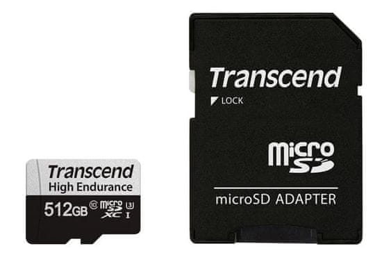 Transcend 512GB microSDXC 350V UHS-I U1 (razred 10), visoko vzdržljiva pomnilniška kartica, 95 MB/s R, 45 MB/s W