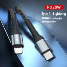 En-TRON A49L polnilni kabel, USB-C -> lightning, PD20W, črn (A49 lightning)
