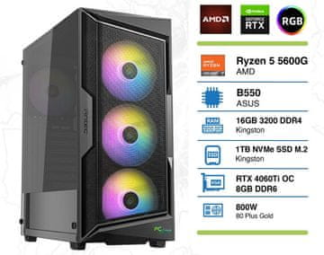 PCplus Gamer namizni računalnik, R5 5600G, 1TB, 16GB, RTX4060Ti (145005)