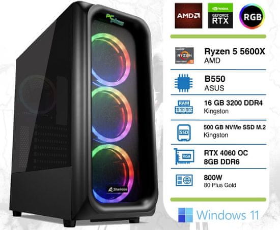 PCplus Gamer namizni računalnik, R5 5600X, 16GB, 500GB, RTX4060, W11H (145008)