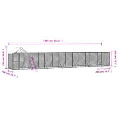 Vidaxl Zunanja pasja ograda s streho srebrna 14x2x2,5m pocinkano jeklo