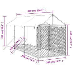 Vidaxl Zunanja pasja ograda s streho srebrna 2x6x2,5 m pocinkano jeklo