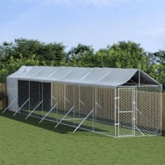 Vidaxl Zunanja pasja ograda s streho srebrna 2x14x2,5m pocinkano jeklo